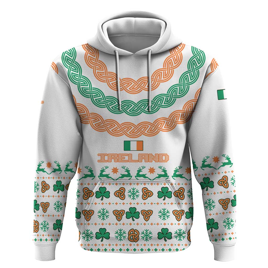 Ireland Christmas Hoodie with Celtic Knot Shamrock and Tricolor Holiday Pattern - Wonder Print Shop