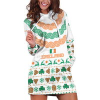 Ireland Christmas Hoodie Dress with Celtic Knot Shamrock and Tricolor Holiday Pattern - Wonder Print Shop