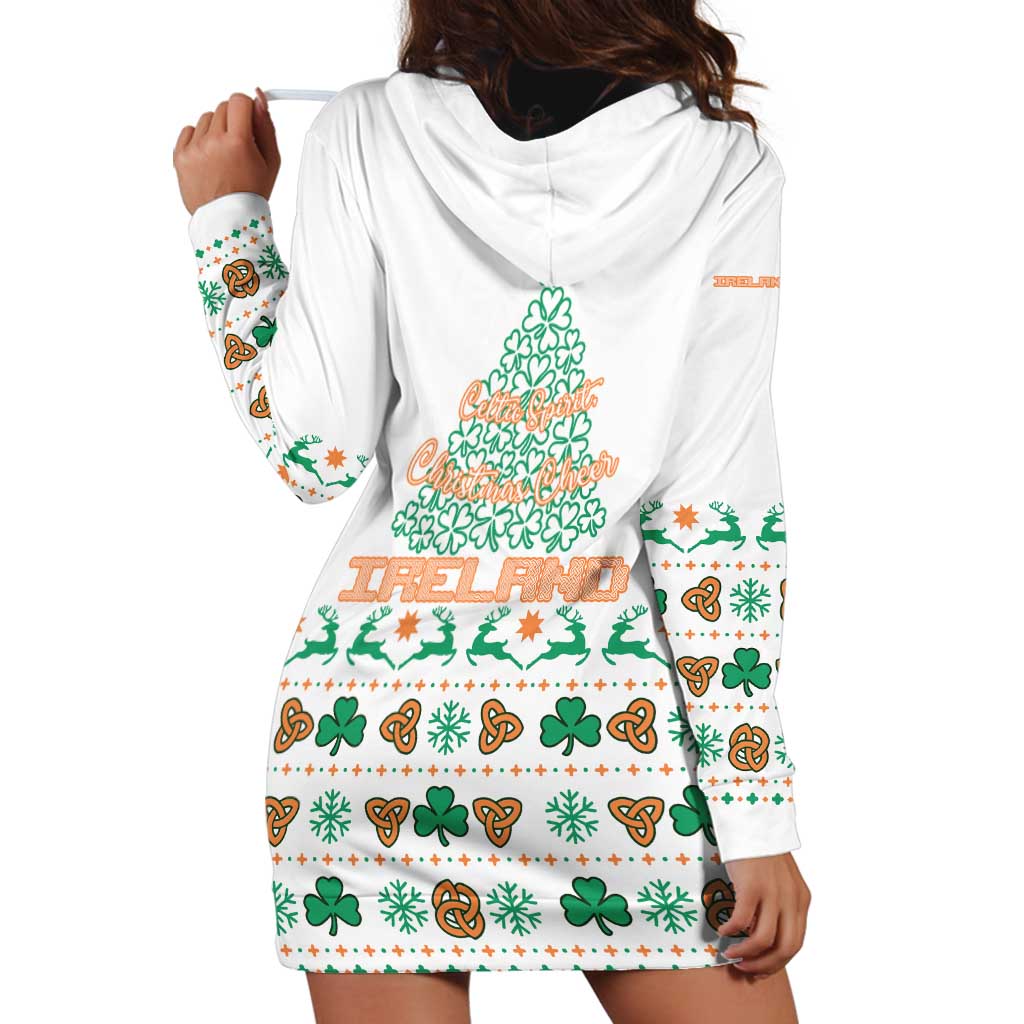 Ireland Christmas Hoodie Dress with Celtic Knot Shamrock and Tricolor Holiday Pattern - Wonder Print Shop