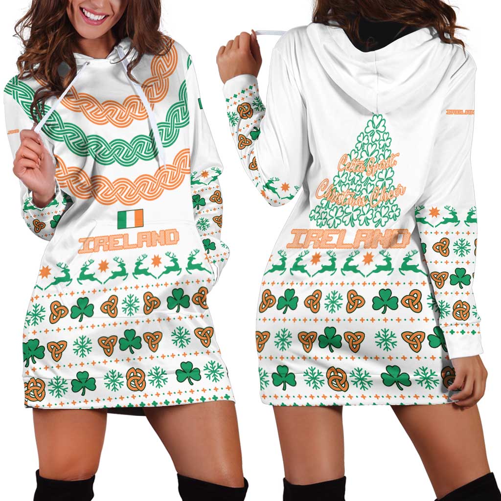 Ireland Christmas Hoodie Dress with Celtic Knot Shamrock and Tricolor Holiday Pattern - Wonder Print Shop