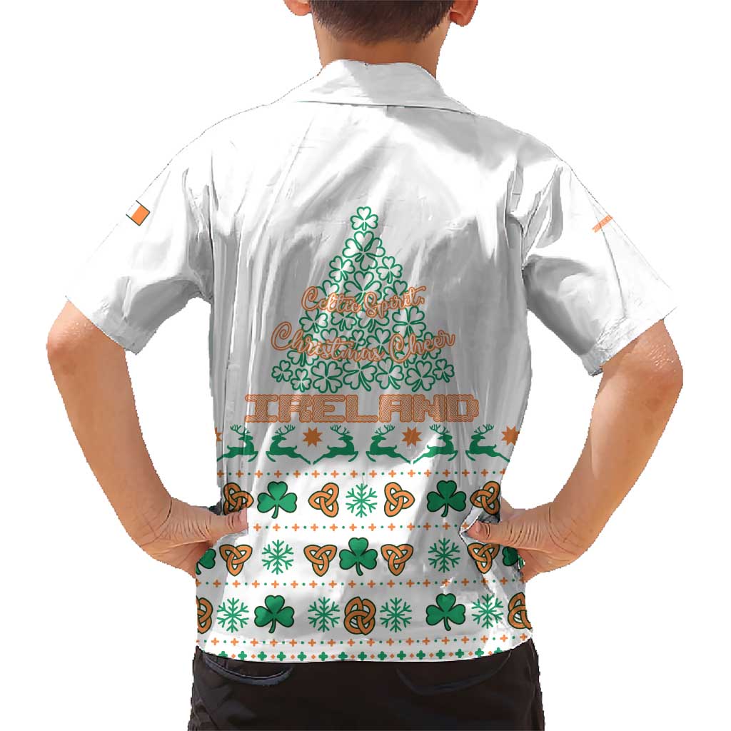 Ireland Christmas Kid Hawaiian Shirt with Celtic Knot Shamrock and Tricolor Holiday Pattern - Wonder Print Shop