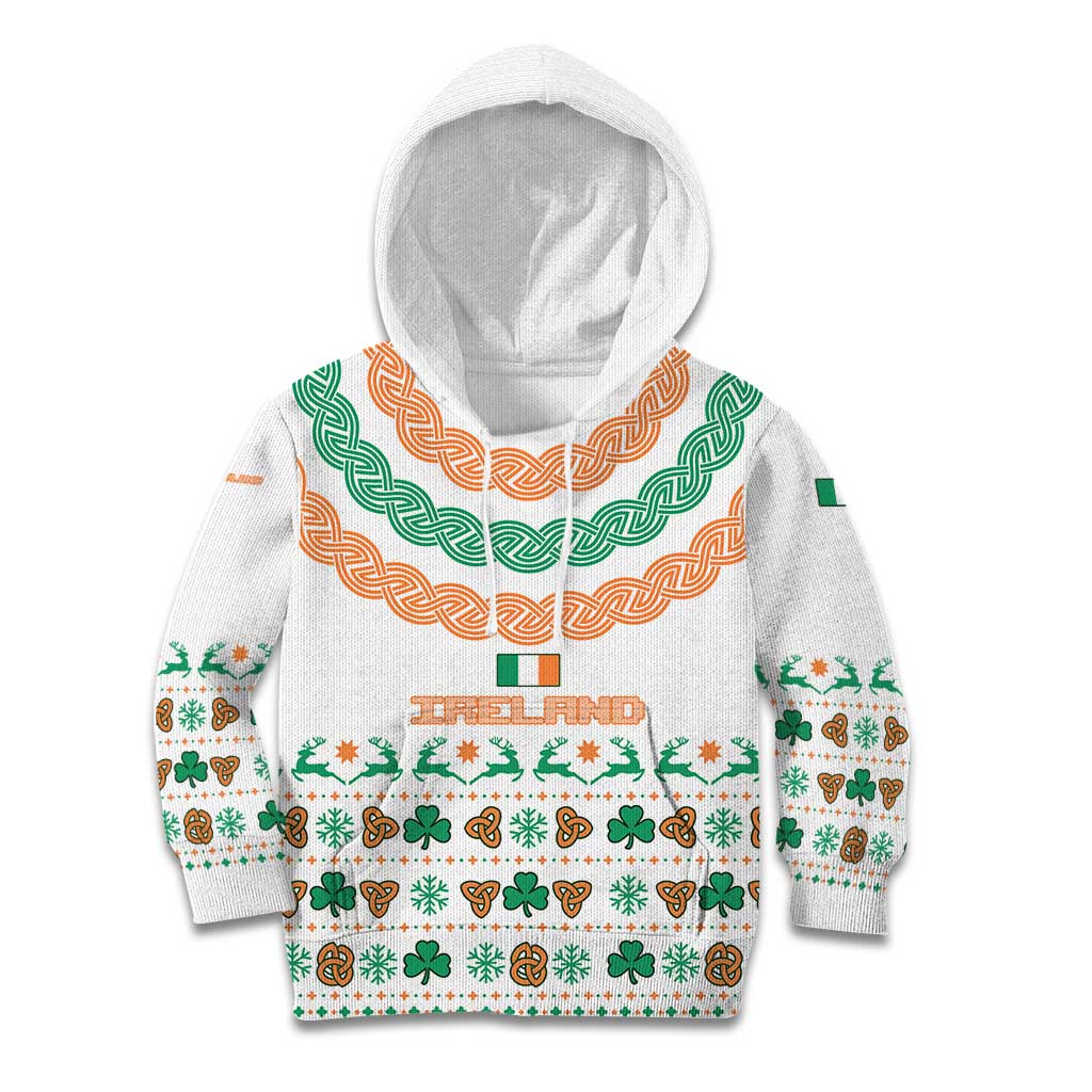 Ireland Christmas Kid Hoodie with Celtic Knot Shamrock and Tricolor Holiday Pattern - Wonder Print Shop
