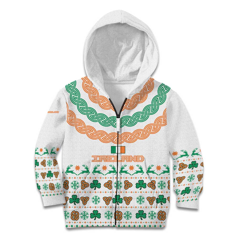 Ireland Christmas Kid Hoodie with Celtic Knot Shamrock and Tricolor Holiday Pattern - Wonder Print Shop