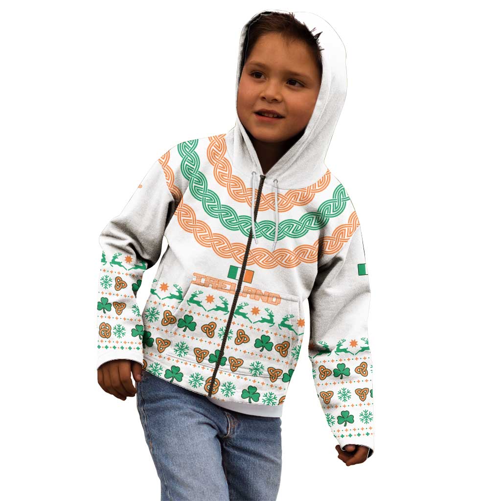 Ireland Christmas Kid Hoodie with Celtic Knot Shamrock and Tricolor Holiday Pattern - Wonder Print Shop