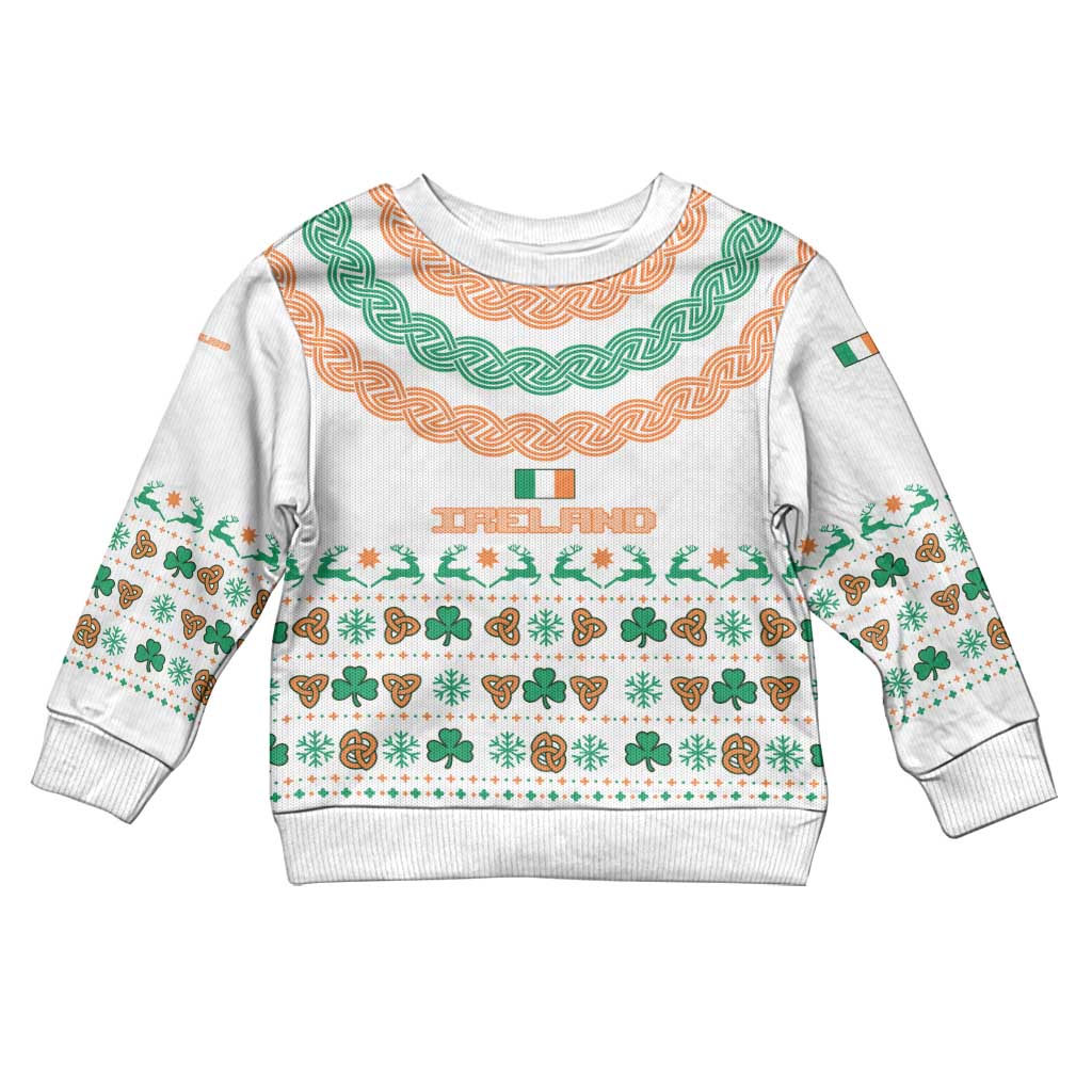 Ireland Christmas Kid Ugly Christmas Sweater with Celtic Knot Shamrock and Tricolor Holiday Pattern - Wonder Print Shop
