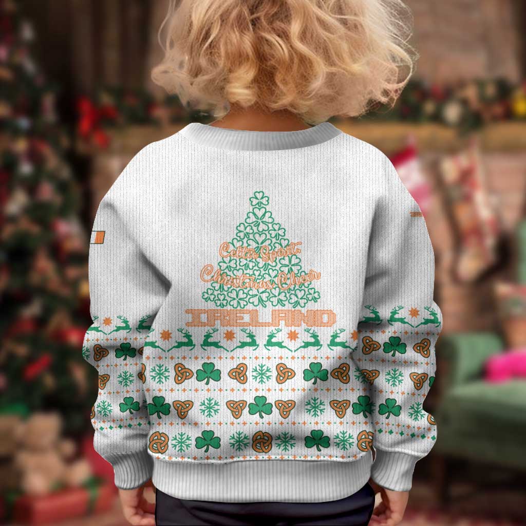 Ireland Christmas Kid Ugly Christmas Sweater with Celtic Knot Shamrock and Tricolor Holiday Pattern - Wonder Print Shop