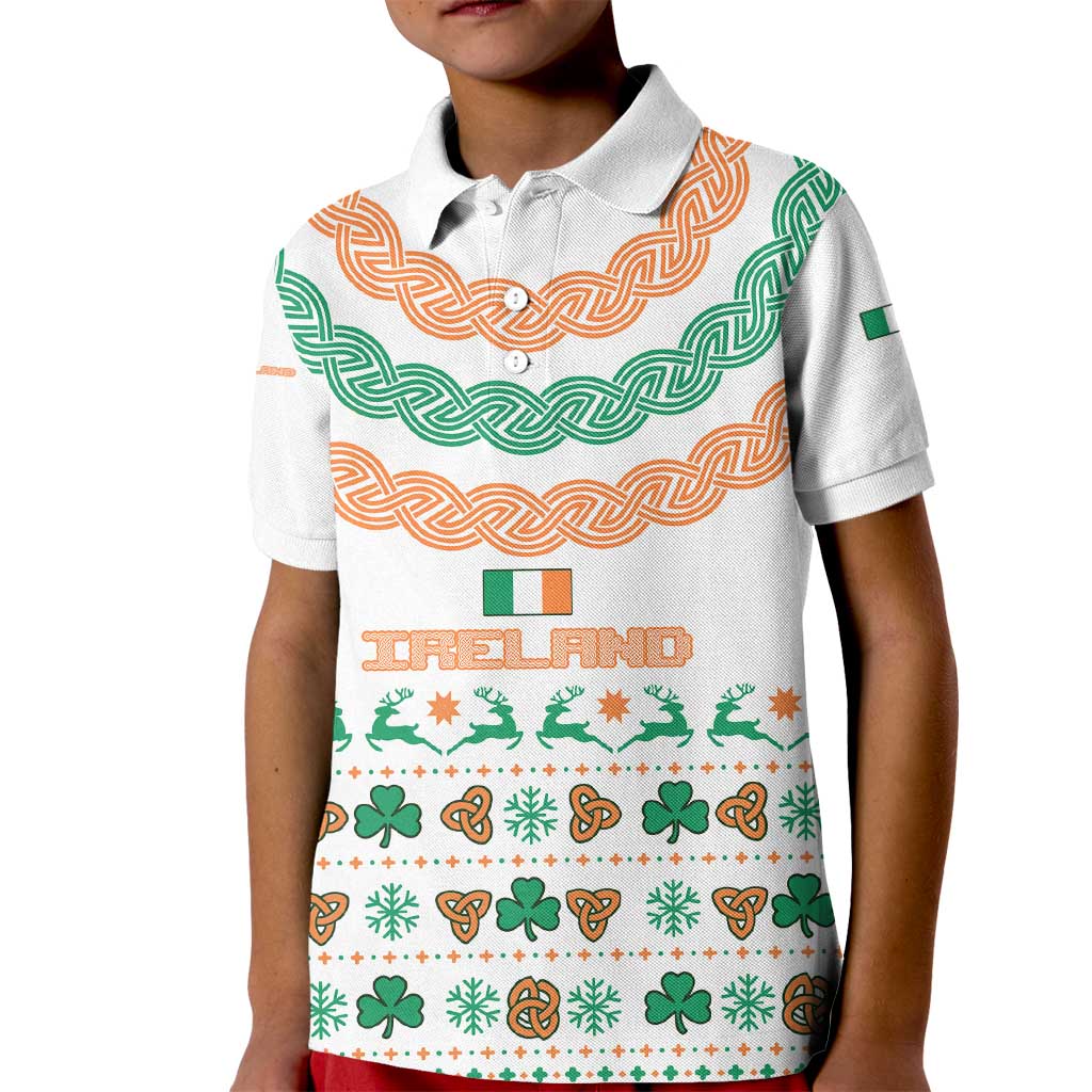 Ireland Christmas Kid Polo Shirt with Celtic Knot Shamrock and Tricolor Holiday Pattern - Wonder Print Shop