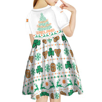 Ireland Christmas Kid Short Sleeve Dress with Celtic Knot Shamrock and Tricolor Holiday Pattern - Wonder Print Shop