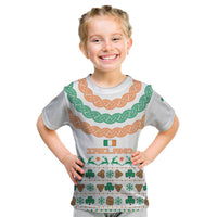 Ireland Christmas Kid T Shirt with Celtic Knot Shamrock and Tricolor Holiday Pattern - Wonder Print Shop