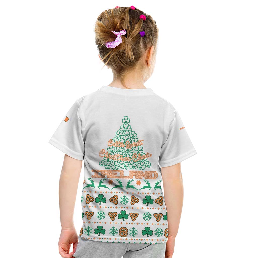 Ireland Christmas Kid T Shirt with Celtic Knot Shamrock and Tricolor Holiday Pattern - Wonder Print Shop