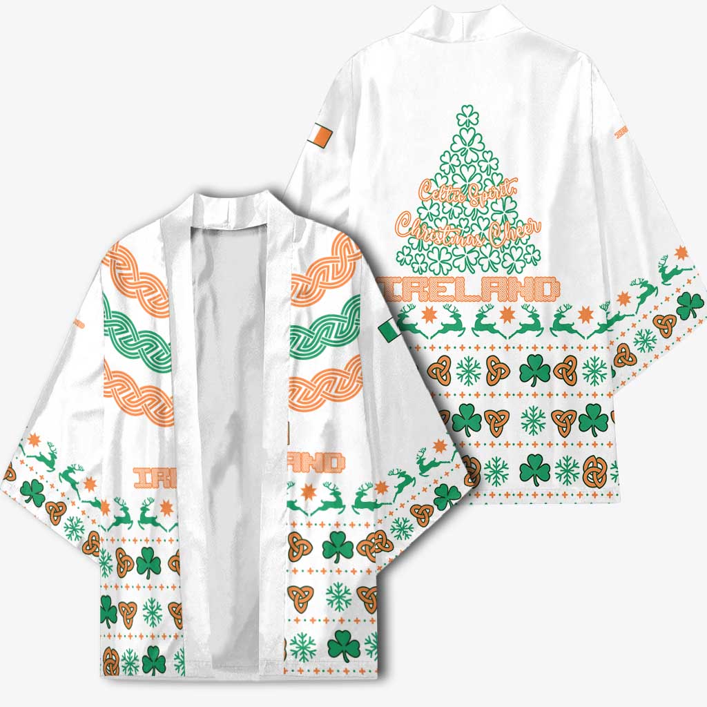Ireland Christmas Kimono with Celtic Knot Shamrock and Tricolor Holiday Pattern - Wonder Print Shop
