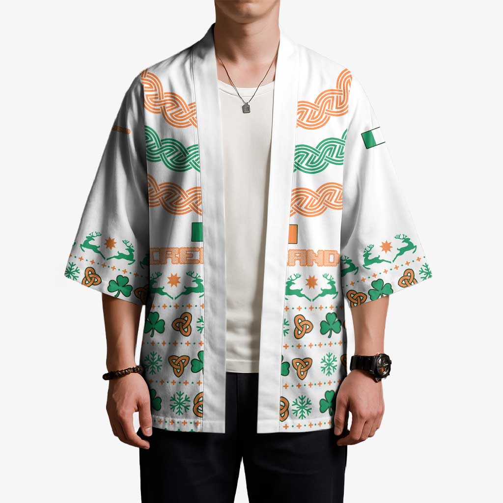 Ireland Christmas Kimono with Celtic Knot Shamrock and Tricolor Holiday Pattern - Wonder Print Shop