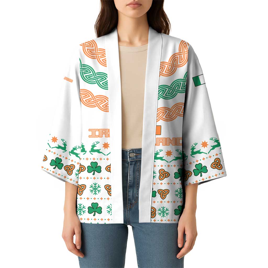 Ireland Christmas Kimono with Celtic Knot Shamrock and Tricolor Holiday Pattern - Wonder Print Shop