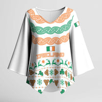 Ireland Christmas Kimono Sleeve Blouse with Celtic Knot Shamrock and Tricolor Holiday Pattern - Wonder Print Shop