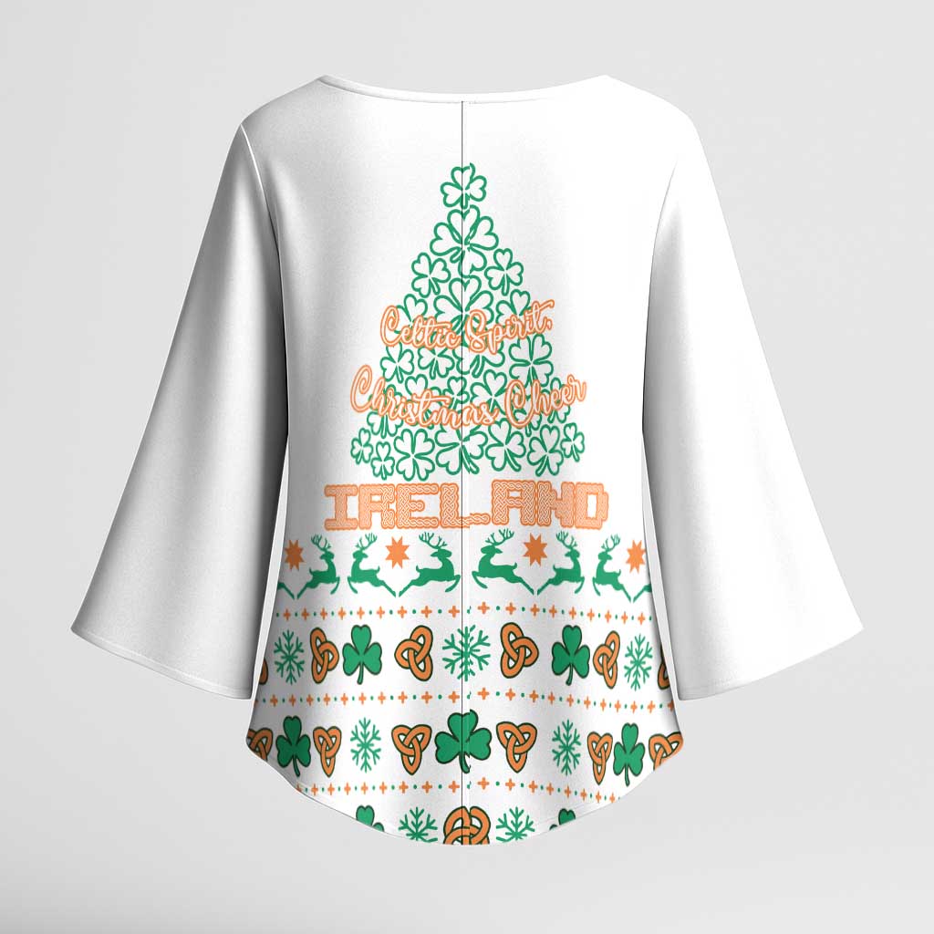 Ireland Christmas Kimono Sleeve Blouse with Celtic Knot Shamrock and Tricolor Holiday Pattern - Wonder Print Shop