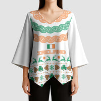 Ireland Christmas Kimono Sleeve Blouse with Celtic Knot Shamrock and Tricolor Holiday Pattern - Wonder Print Shop