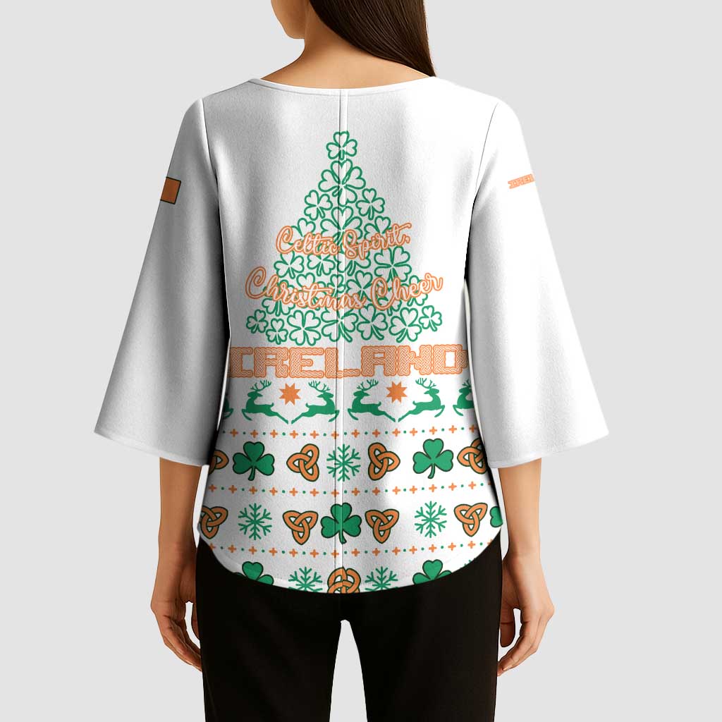 Ireland Christmas Kimono Sleeve Blouse with Celtic Knot Shamrock and Tricolor Holiday Pattern - Wonder Print Shop
