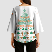 Ireland Christmas Kimono Sleeve Blouse with Celtic Knot Shamrock and Tricolor Holiday Pattern - Wonder Print Shop