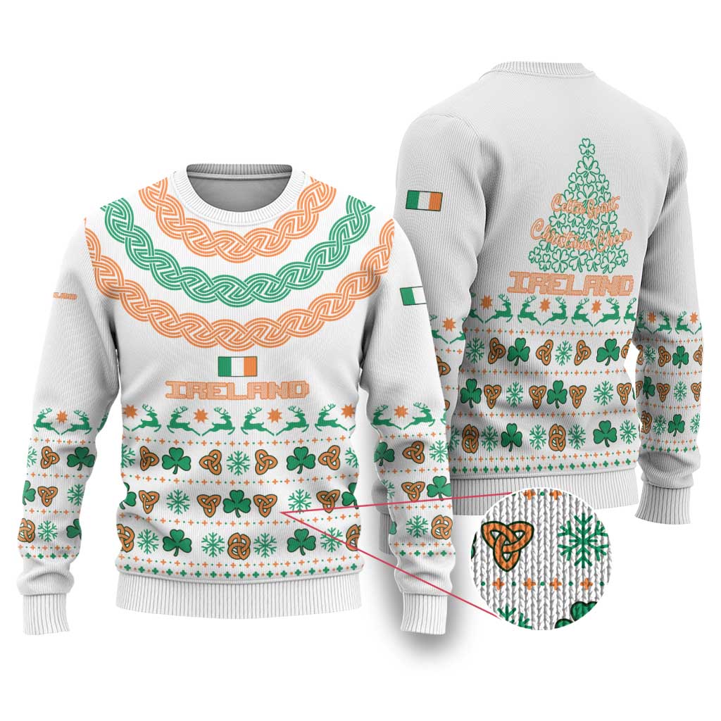Ireland Christmas Ugly Christmas Sweater with Celtic Knot Shamrock and Tricolor Holiday Pattern - Wonder Print Shop