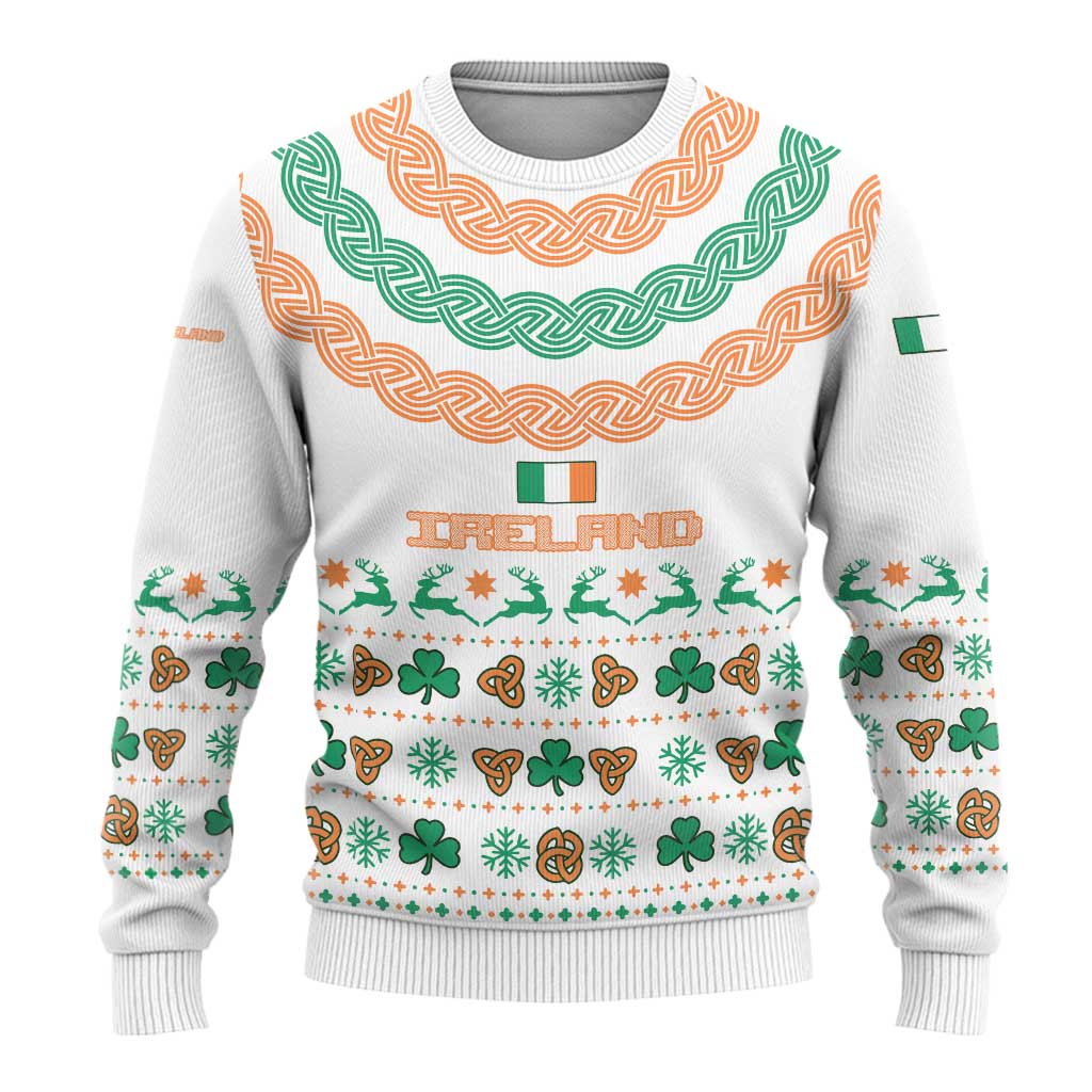 Ireland Christmas Ugly Christmas Sweater with Celtic Knot Shamrock and Tricolor Holiday Pattern - Wonder Print Shop