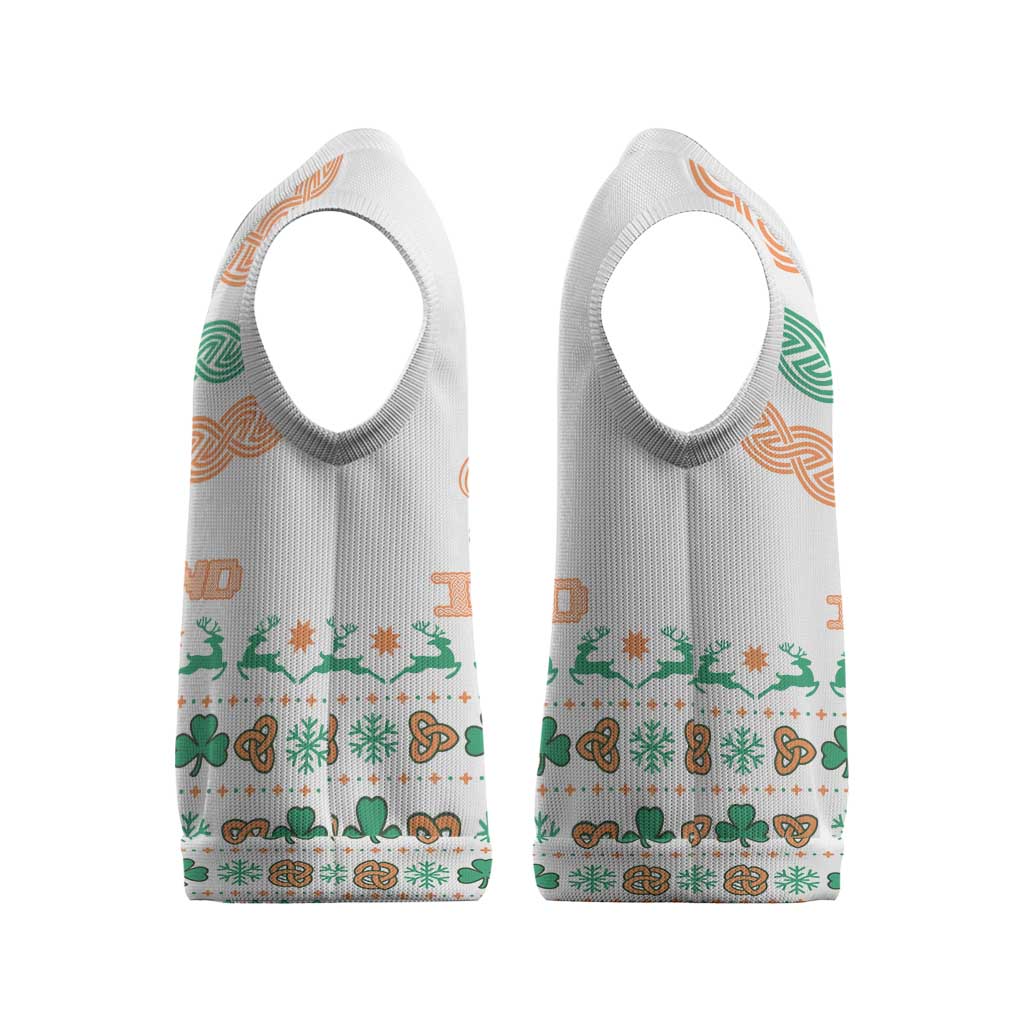 Ireland Christmas Knitted V-Neck Vest with Celtic Knot Shamrock and Tricolor Holiday Pattern - Wonder Print Shop