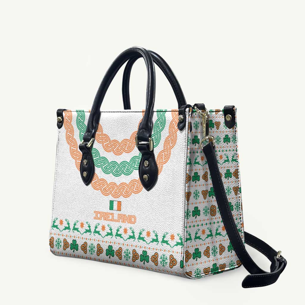 Ireland Christmas Leather Bag with Celtic Knot Shamrock and Tricolor Holiday Pattern - Wonder Print Shop