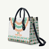 Ireland Christmas Leather Bag with Celtic Knot Shamrock and Tricolor Holiday Pattern - Wonder Print Shop