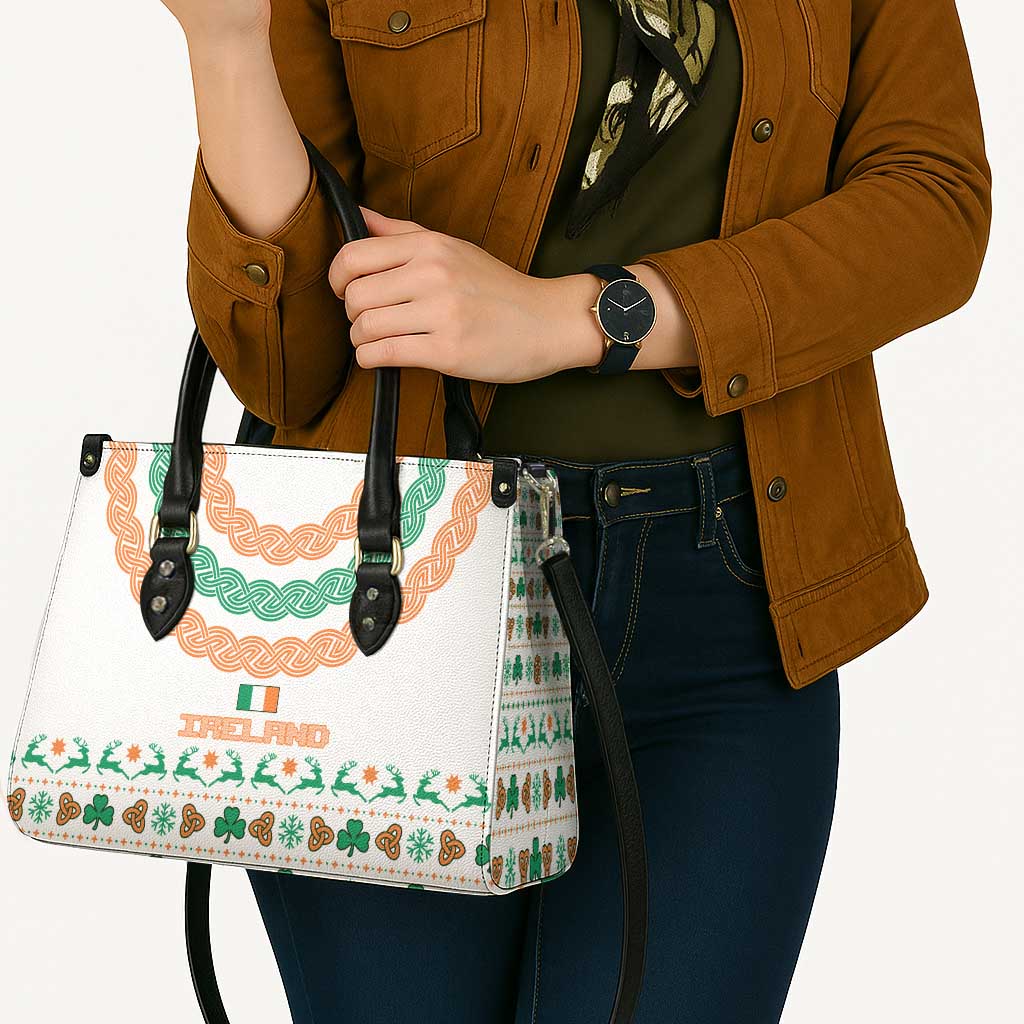 Ireland Christmas Leather Bag with Celtic Knot Shamrock and Tricolor Holiday Pattern - Wonder Print Shop