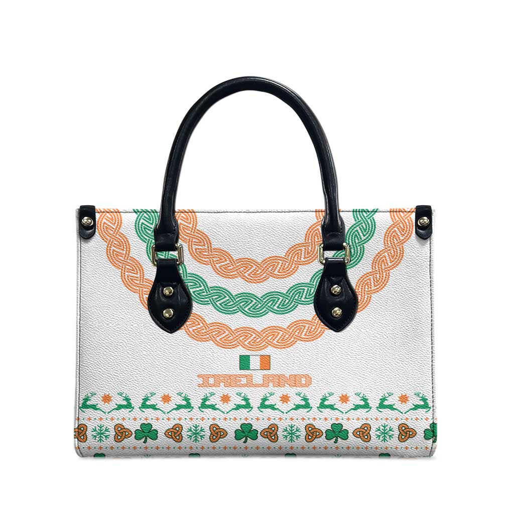 Ireland Christmas Leather Bag with Celtic Knot Shamrock and Tricolor Holiday Pattern - Wonder Print Shop