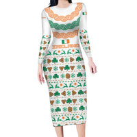 Ireland Christmas Long Sleeve Bodycon Dress with Celtic Knot Shamrock and Tricolor Holiday Pattern - Wonder Print Shop