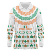 Ireland Christmas Long Sleeve Polo Shirt with Celtic Knot Shamrock and Tricolor Holiday Pattern - Wonder Print Shop