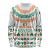 Ireland Christmas Long Sleeve Shirt with Celtic Knot Shamrock and Tricolor Holiday Pattern - Wonder Print Shop