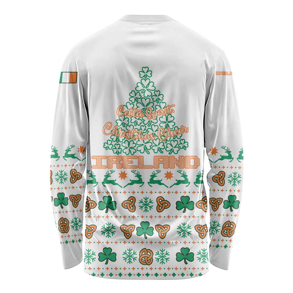 Ireland Christmas Long Sleeve Shirt with Celtic Knot Shamrock and Tricolor Holiday Pattern - Wonder Print Shop