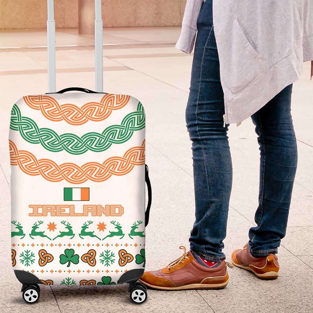 Ireland Christmas Luggage Cover with Celtic Knot Shamrock and Tricolor Holiday Pattern - Wonder Print Shop