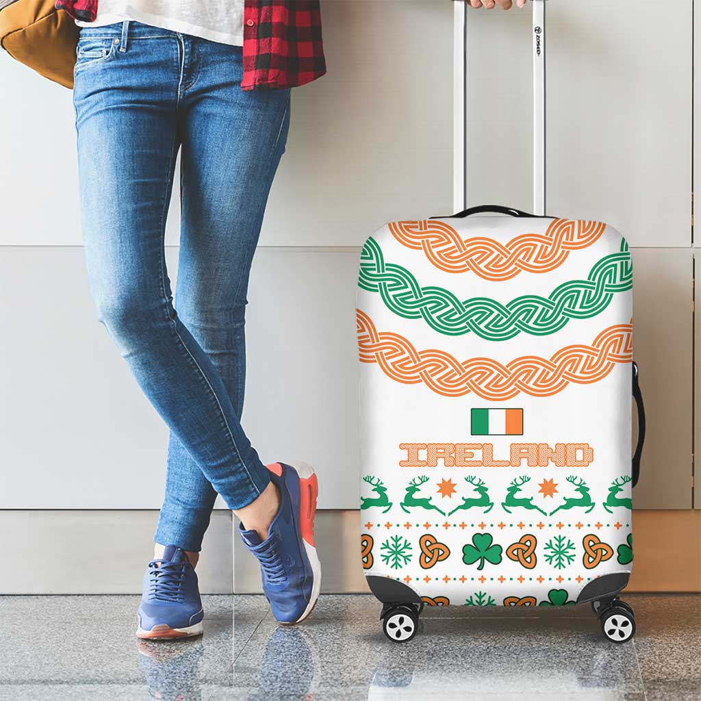 Ireland Christmas Luggage Cover with Celtic Knot Shamrock and Tricolor Holiday Pattern - Wonder Print Shop