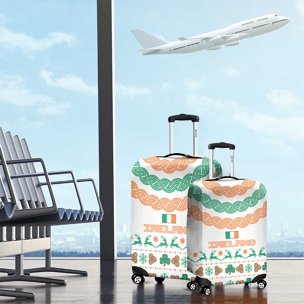 Ireland Christmas Luggage Cover with Celtic Knot Shamrock and Tricolor Holiday Pattern - Wonder Print Shop