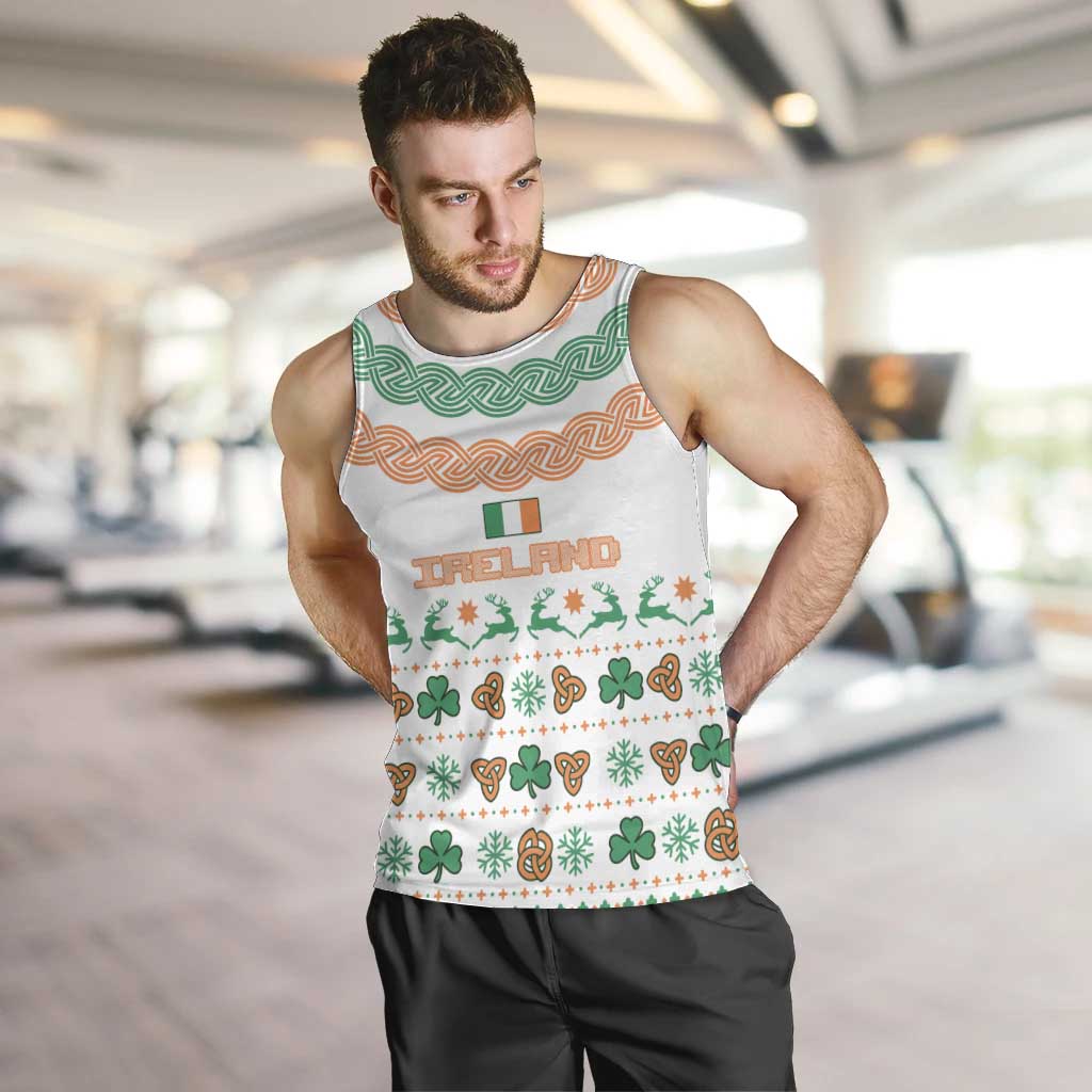Ireland Christmas Men Tank Top with Celtic Knot Shamrock and Tricolor Holiday Pattern - Wonder Print Shop