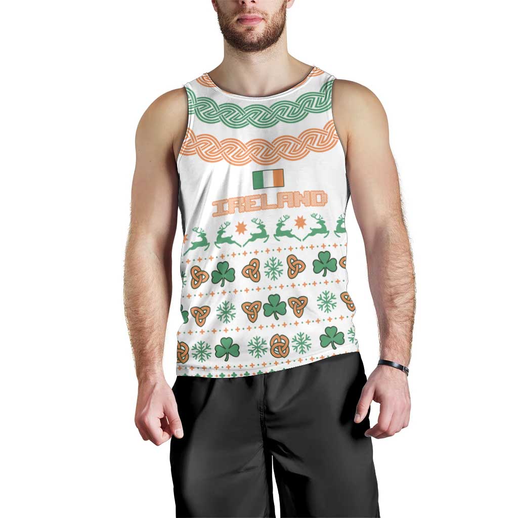 Ireland Christmas Men Tank Top with Celtic Knot Shamrock and Tricolor Holiday Pattern - Wonder Print Shop