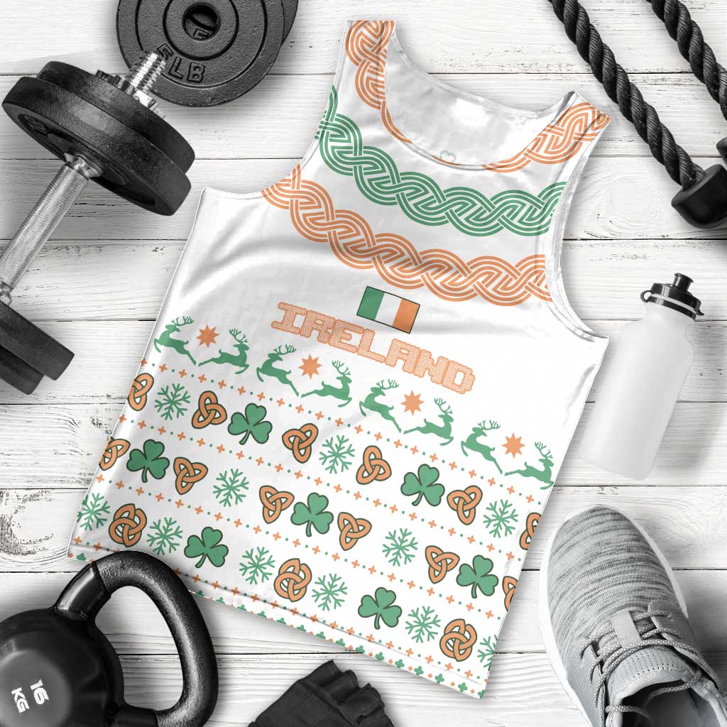 Ireland Christmas Men Tank Top with Celtic Knot Shamrock and Tricolor Holiday Pattern - Wonder Print Shop