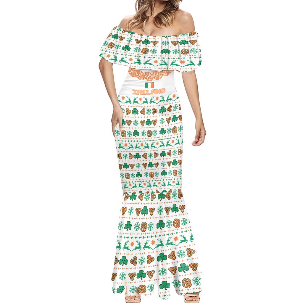 Ireland Christmas Mermaid Dress with Celtic Knot Shamrock and Tricolor Holiday Pattern - Wonder Print Shop
