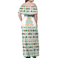 Ireland Christmas Off Shoulder Maxi Dress with Celtic Knot Shamrock and Tricolor Holiday Pattern - Wonder Print Shop