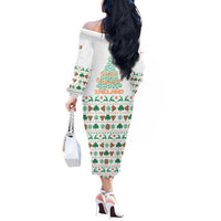 Ireland Christmas Off The Shoulder Long Sleeve Dress with Celtic Knot Shamrock and Tricolor Holiday Pattern - Wonder Print Shop