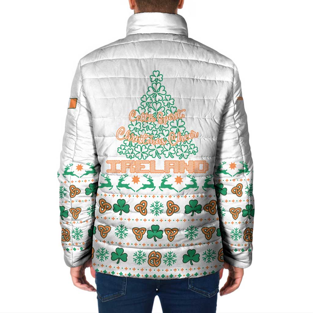 Ireland Christmas Padded Jacket with Celtic Knot Shamrock and Tricolor Holiday Pattern - Wonder Print Shop