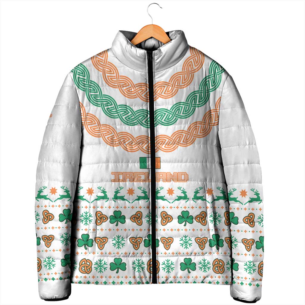 Ireland Christmas Padded Jacket with Celtic Knot Shamrock and Tricolor Holiday Pattern - Wonder Print Shop