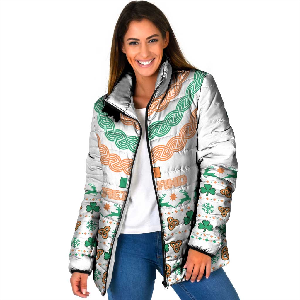 Ireland Christmas Padded Jacket with Celtic Knot Shamrock and Tricolor Holiday Pattern - Wonder Print Shop