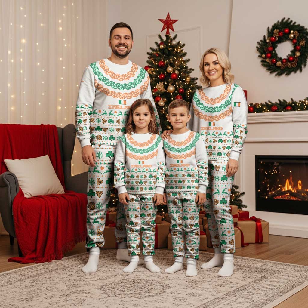 Ireland Christmas Pajama Set with Celtic Knot Shamrock and Tricolor Holiday Pattern - Wonder Print Shop