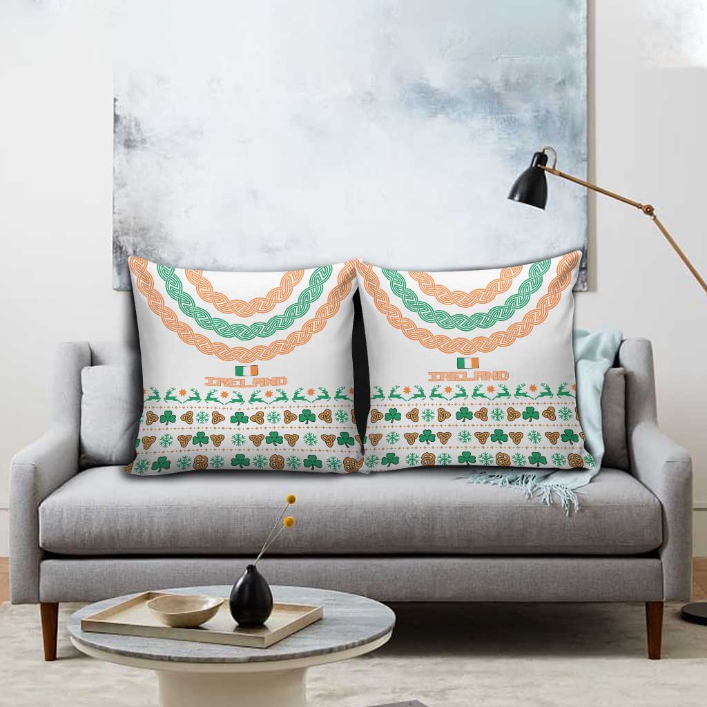 Ireland Christmas Pillow Cover with Celtic Knot Shamrock and Tricolor Holiday Pattern - Wonder Print Shop
