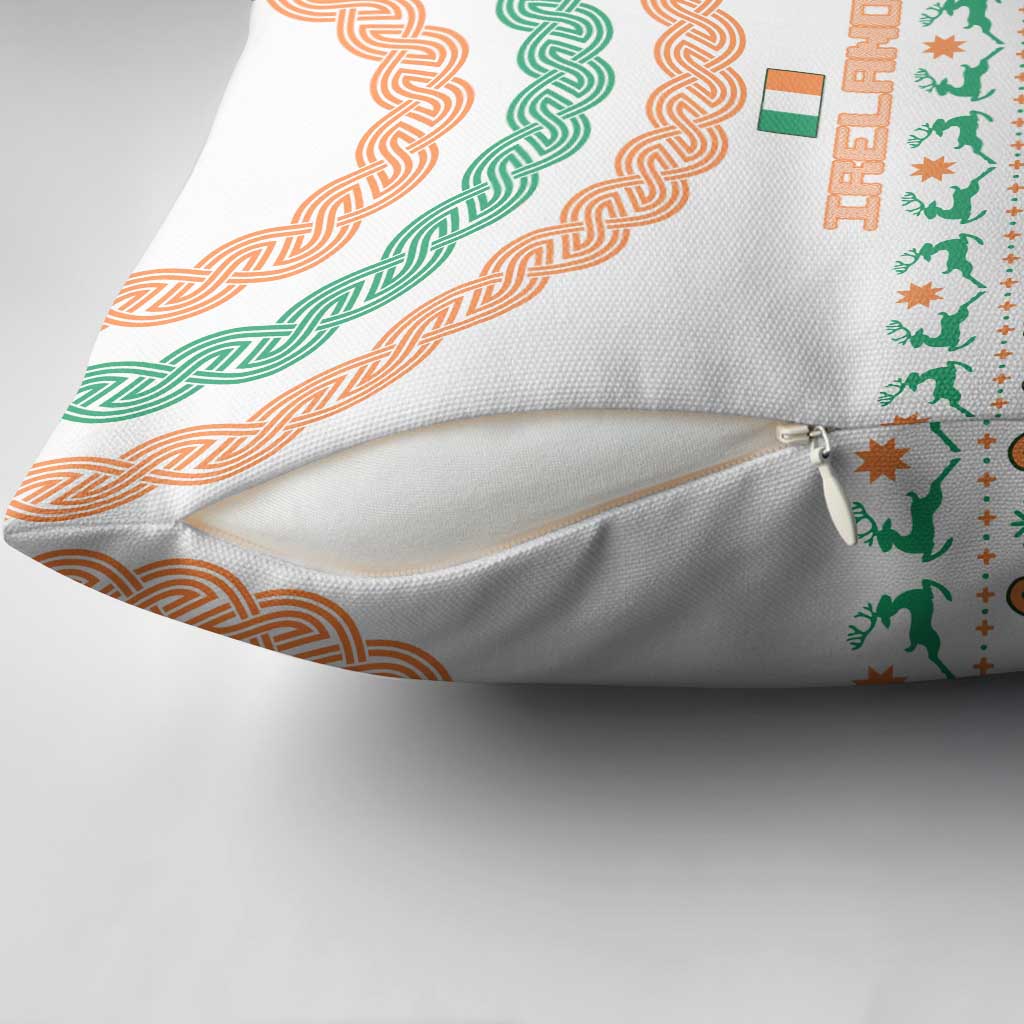 Ireland Christmas Pillow Cover with Celtic Knot Shamrock and Tricolor Holiday Pattern - Wonder Print Shop