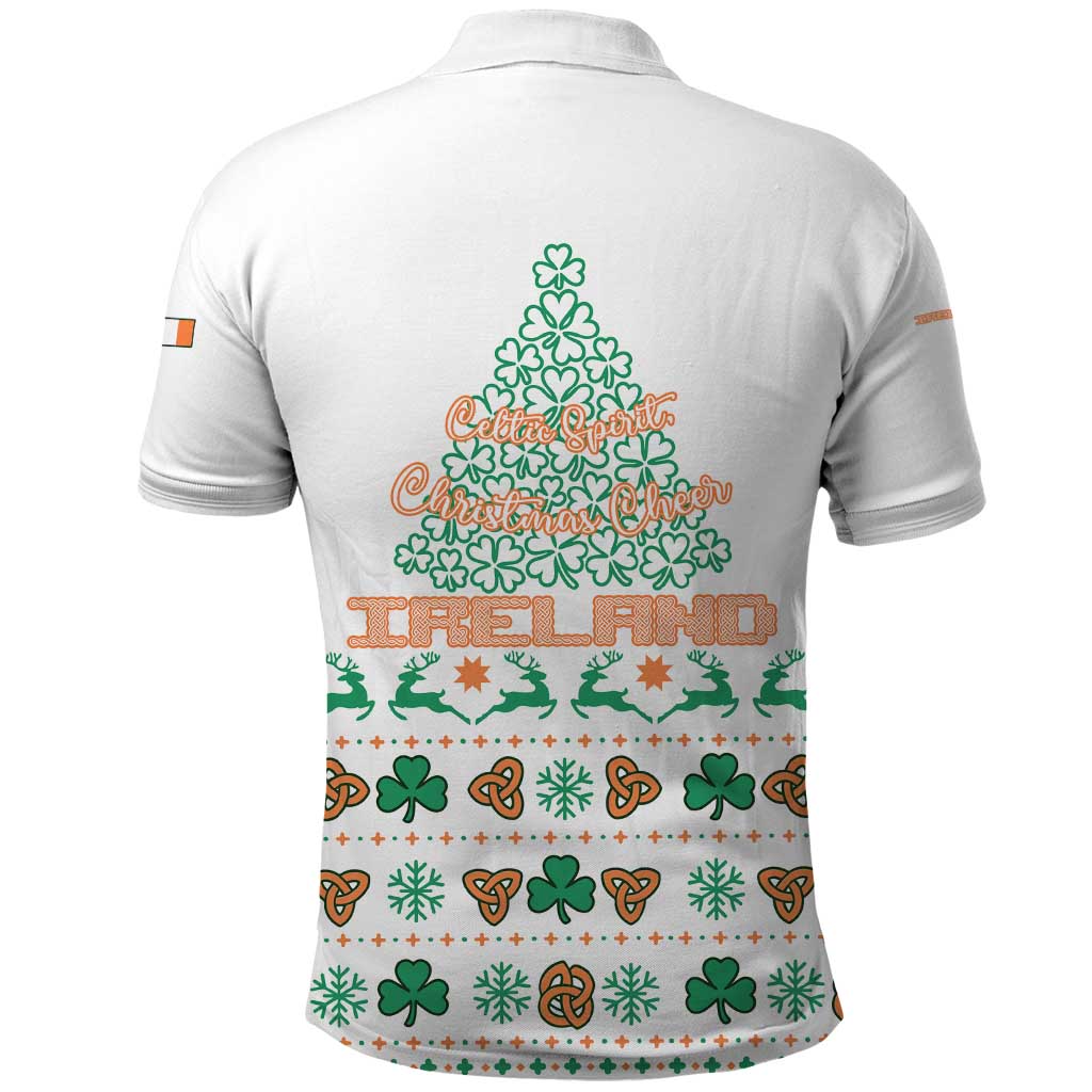 Ireland Christmas Polo Shirt with Celtic Knot Shamrock and Tricolor Holiday Pattern - Wonder Print Shop