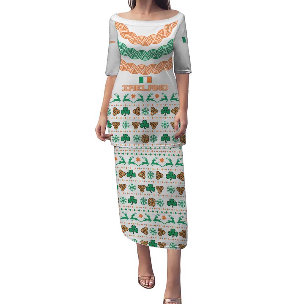 Ireland Christmas Puletasi with Celtic Knot Shamrock and Tricolor Holiday Pattern - Wonder Print Shop